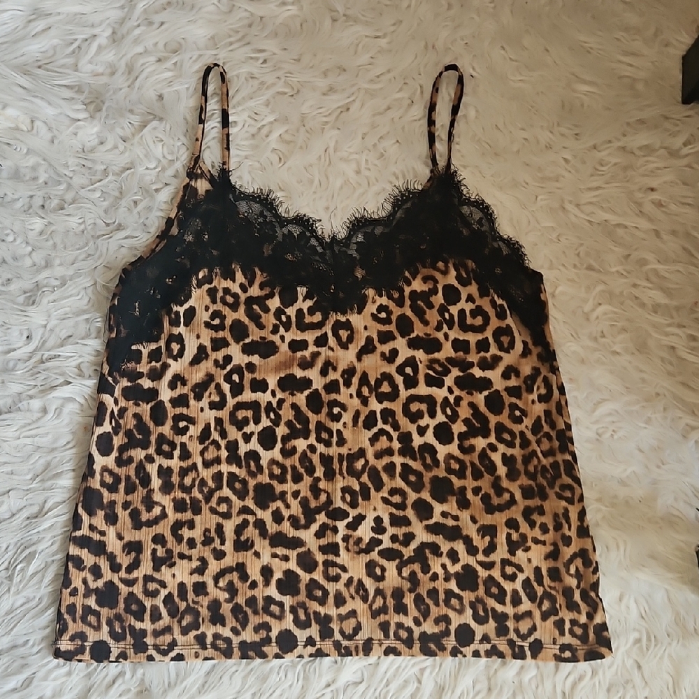 Zara Leopard Print Cami with Black Lace